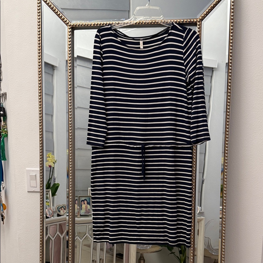 Navy Striped Long Sleeve Dress